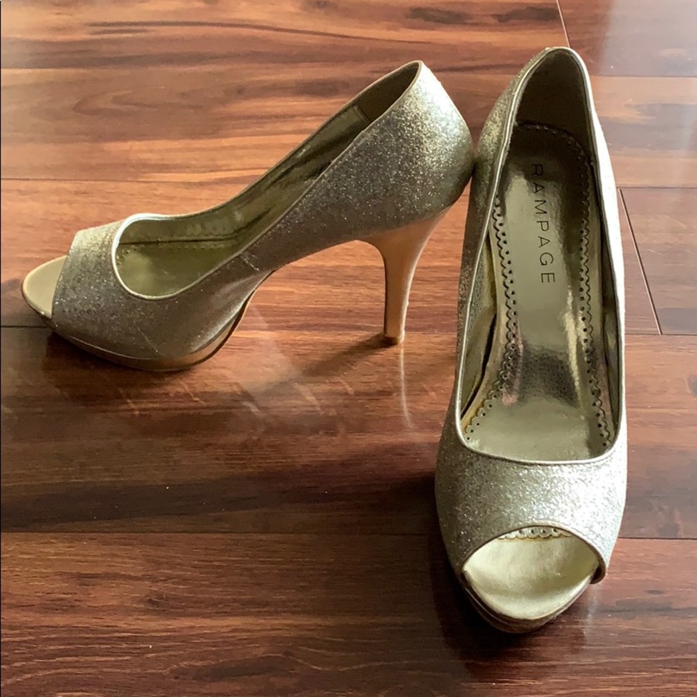 Gold peep toe heels